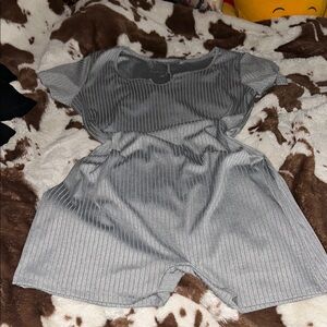 Gray Striped Short Sleeve Romper